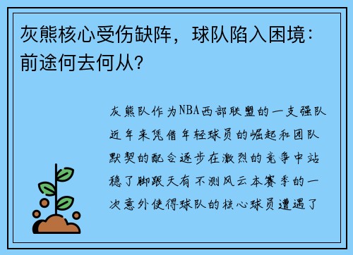 灰熊核心受伤缺阵，球队陷入困境：前途何去何从？